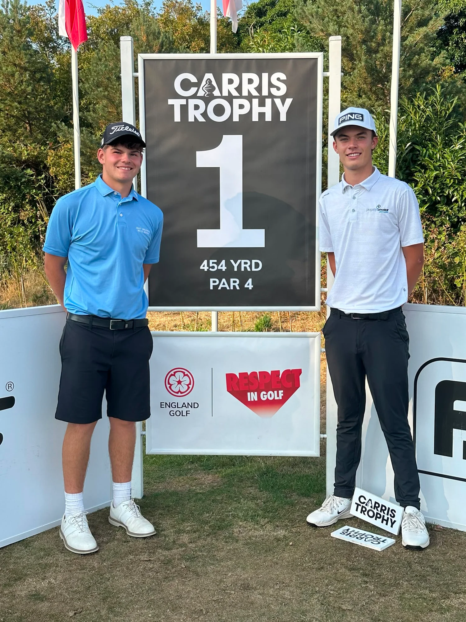 Sully Goddard (l) and Harry Thomas (r) are set to become friendly rivals next week when they play in the Home Internationals for England Boys and Wales Boys respectively (supplied by Norfolk County Golf Union)