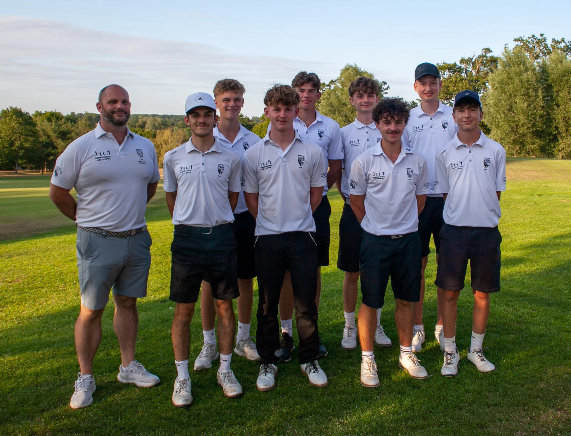 Norfolk Under-16s – Back row Greg Caffyn (team manager), Anthony Coppola, Louie Raine, Louis Smith, Luke Gilding; front row Liam Caffyn, Louis Hawes, Toby Lewin, Archie Miller